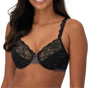 BALI Lace Desire Full Coverage Bra SIZE 44D Black Underwire DF6543 NWT